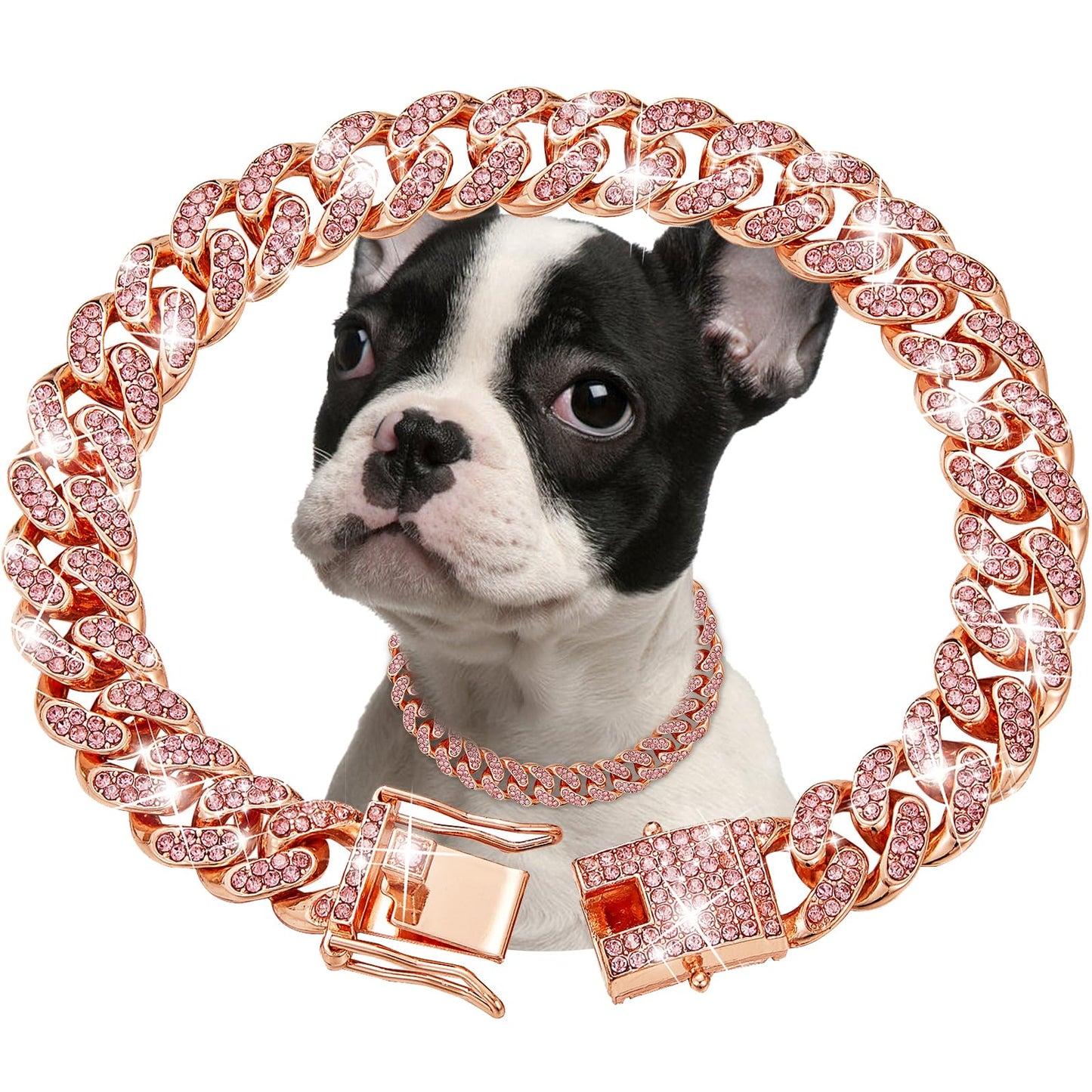 Silver Dog Chain Collar Diamond Cuban Link Dog Collar 13mm Wide Dog Necklace Metal Cat Chain Pet Crystal Collar Jewelry Accessories for Small Medium Large Dogs Cats(10inch)