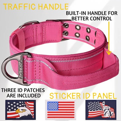 ADITYNA - Heavy Duty Dog Collar with Handle - Thick Dog Collar for Large Dogs - Wide, Reflective, Tactical, Soft Neoprene Padded - Perfect Dog Collar for Training and Walking