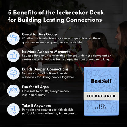 BestSelf Icebreaker Deeper Talk Deck - Conversation Starter Card Pack to Deepen Friendships with 150 Prompts to Create Real Conversations for Friends, Coworkers, Family, Dates
