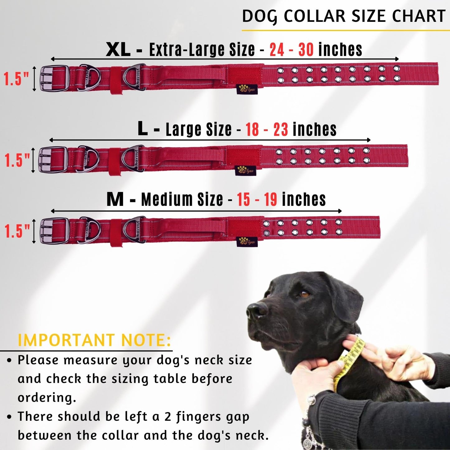 ADITYNA - Heavy Duty Dog Collar with Handle - Thick Dog Collar for Large Dogs - Wide, Reflective, Tactical, Soft Neoprene Padded - Perfect Dog Collar for Training and Walking