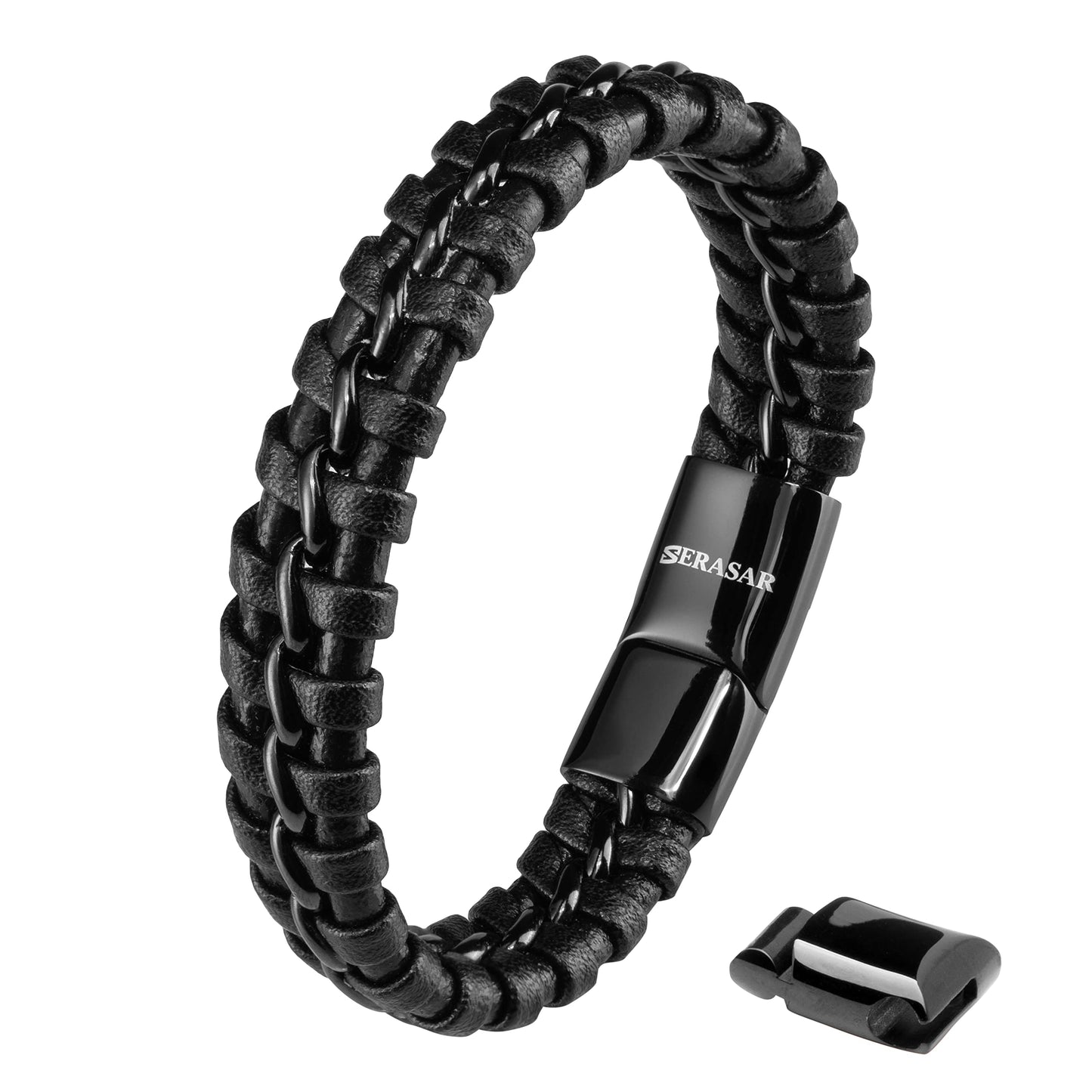 SERASAR Premium Leather Bracelet Men | Stainless Steel Magnetic Clasp | Three Colors | Jewelry Box Included