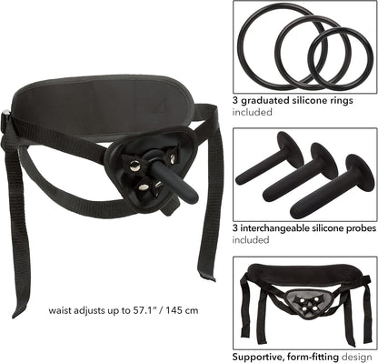 CalExotics Boundless Silicone Pegging Kit with Adjustable Strap On Harness - SE-2700-75-3 Black