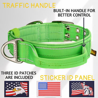 ADITYNA - Heavy Duty Dog Collar with Handle - Thick Dog Collar for Large Dogs - Wide, Reflective, Tactical, Soft Neoprene Padded - Perfect Dog Collar for Training and Walking