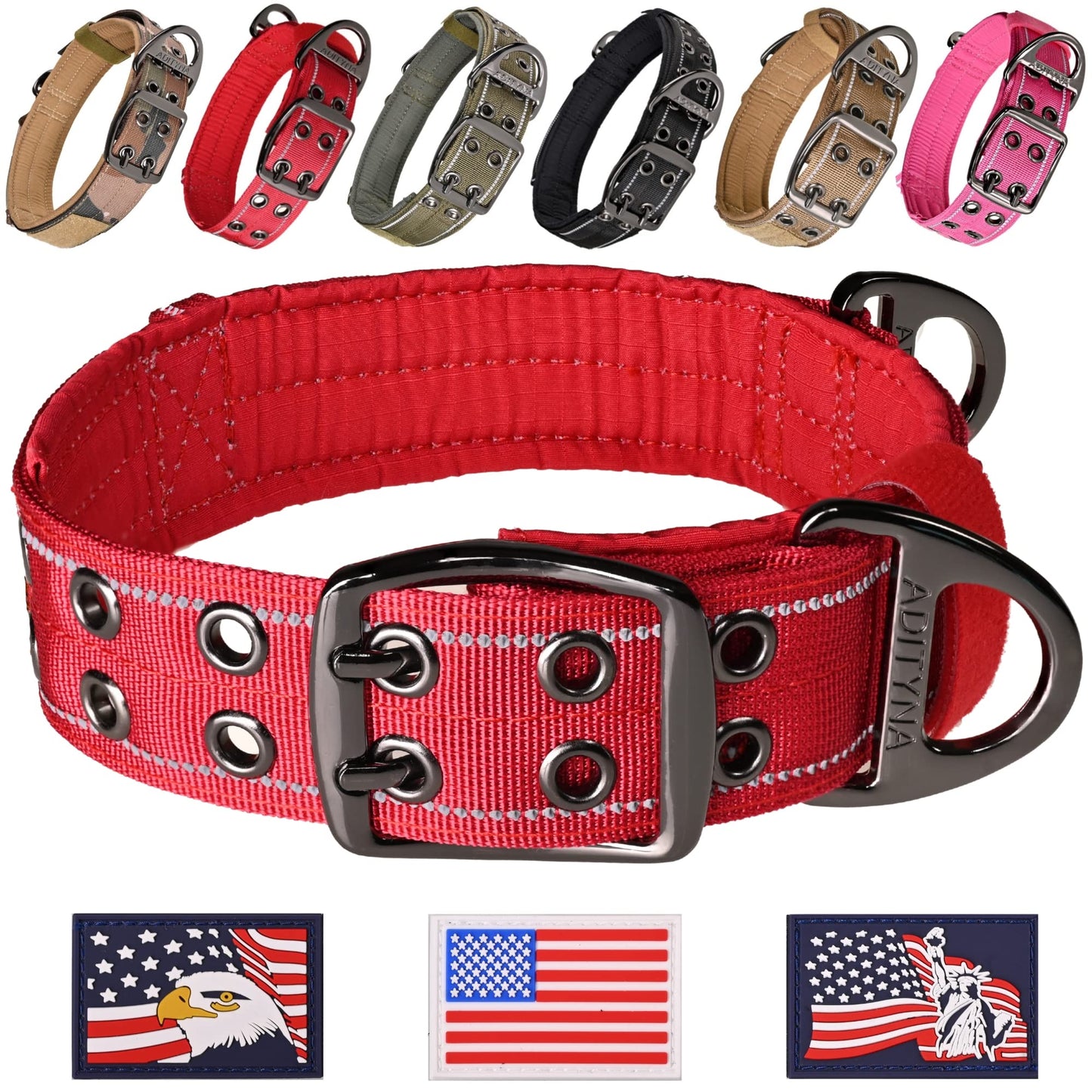 ADITYNA - Heavy Duty Dog Collar with Handle - Thick Dog Collar for Large Dogs - Wide, Reflective, Tactical, Soft Neoprene Padded - Perfect Dog Collar for Training and Walking