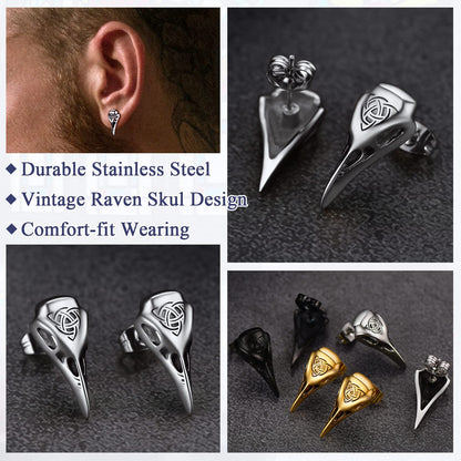 FaithHeart Raven Stud Earrings for Women Men, Stainless Steel Punk Gothic Norse Viking Crow Ear Studs with Delicate Gift Packaging
