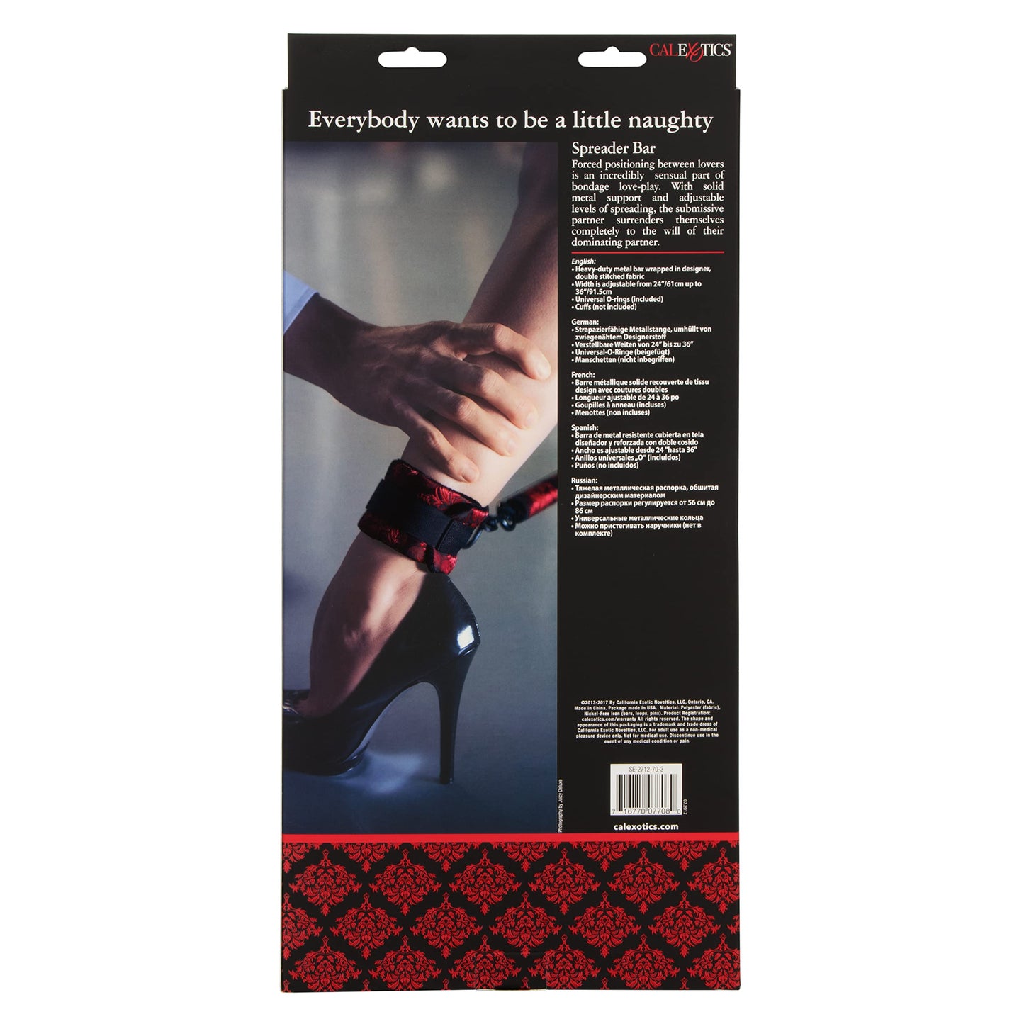 CalExotics Scandal Spreader Bar – Luxury 36 Inch Restraint Bar – Sex Toys for Couples – Red & Black