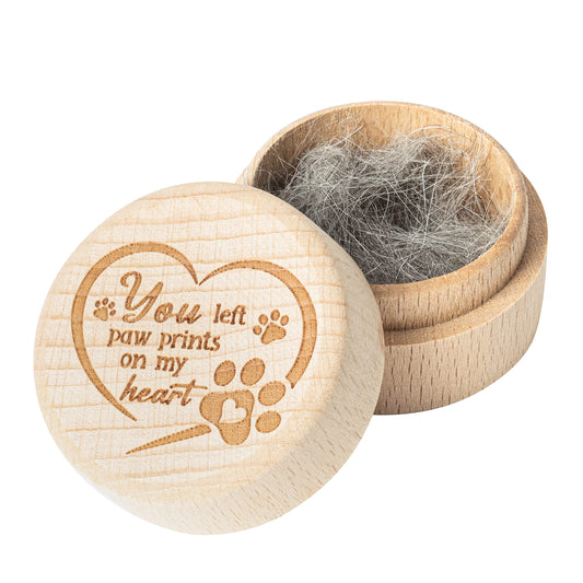 Pet Hair Keepsake Box, Wooden Pet Fur Memorial Box with Pet Paw Engraving Dog Cat Hair Ashes Container Memorial Urn Pet Loss Sympathy Gifts for Pet Lovers Friends