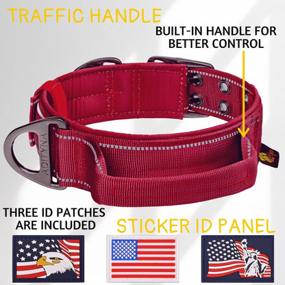 ADITYNA - Heavy Duty Dog Collar with Handle - Thick Dog Collar for Large Dogs - Wide, Reflective, Tactical, Soft Neoprene Padded - Perfect Dog Collar for Training and Walking