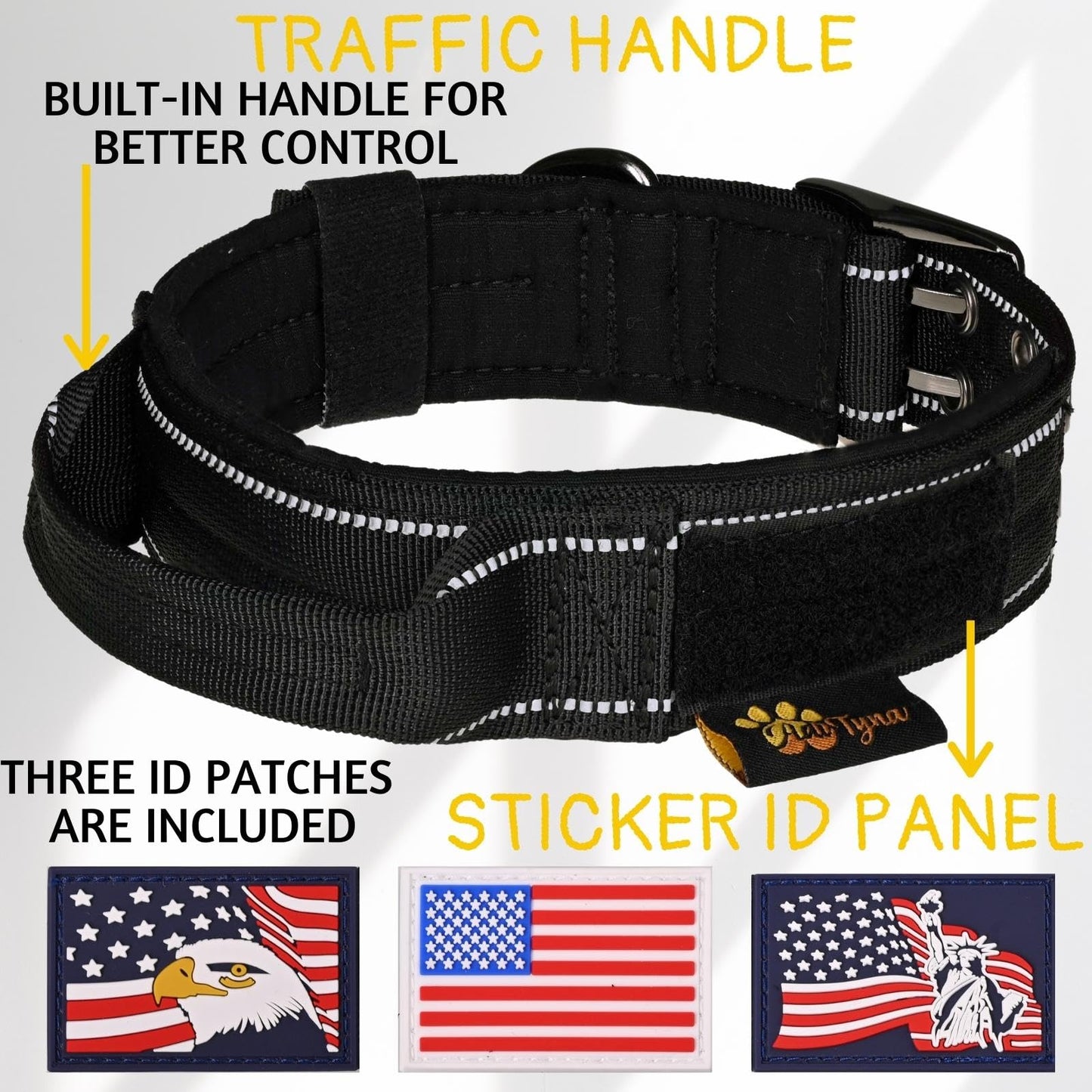 ADITYNA - Heavy Duty Dog Collar with Handle - Thick Dog Collar for Large Dogs - Wide, Reflective, Tactical, Soft Neoprene Padded - Perfect Dog Collar for Training and Walking