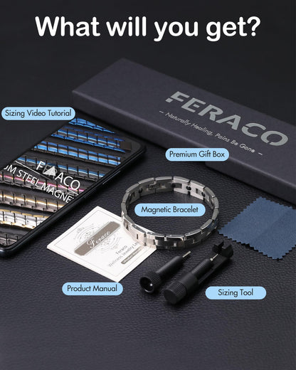 Feraco Magnetic Bracelets for Men Sleek Titanium Stainless Steel Magnetic Bracelet with Sizing Tool, Health Magnetic Field Therapy Gifts for Men (Silver)