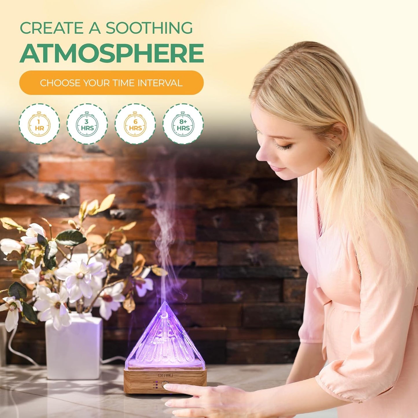 Glass Pyramid Essential Oil Diffuser with Glass Reservoir & Wood Base, Plastic Free Scent Oil Diffusers, 200ml Ultrasonic Glass Diffuser for Aromatherapy Cool Mist Humidifier for Home Gift