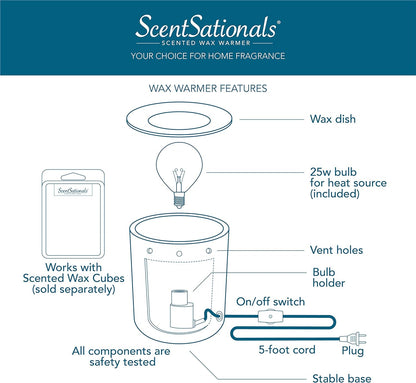 Scentsationals Wax Warmer - Hand Made Art Glass Electric Scented Wax Melter - Pluggable Fragrance Wax Cube Burner - Air Freshener - Home Office Gift (Allure)