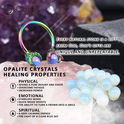 OUFER 316L Surgical Steel Circular Earrings Two White Opals Surrounded by Dragon Claws Cartilage Earing Ear Body Piercing Jewelry Helix Earrings Piercing…