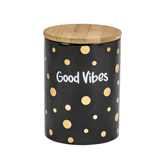 FASHIONCRAFT 88087 Canister Stash Jar, “Good Vibes” Novelty Stash Jar, Black