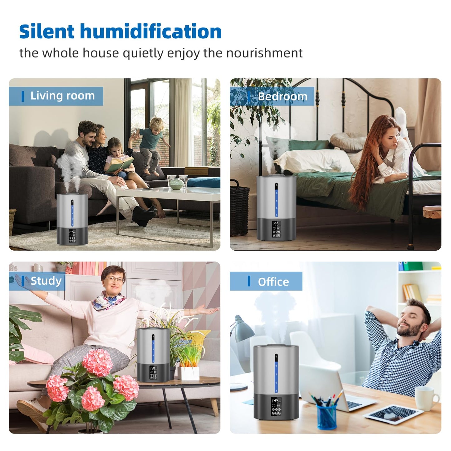 6L Humidifiers for Bedroom Large Room Home, Cool and Warm for Baby and Plants Mist Top Fill Desk Humidifiers Essential Oil Diffuser, Quiet with Adjustable Mist,360°Nozzle-Black