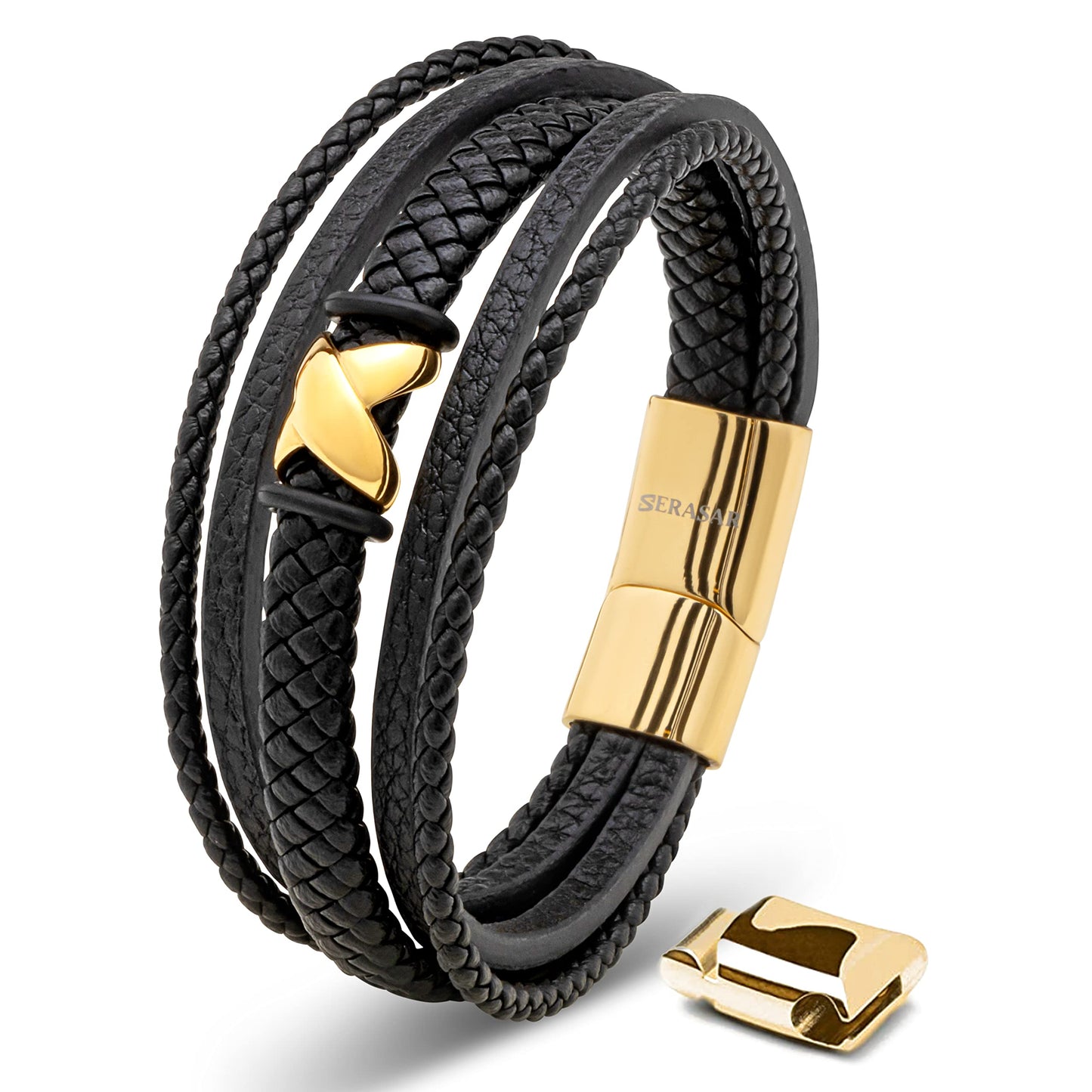 SERASAR Premium Leather Bracelet Men | Stainless Steel Magnetic Clasp | Three Colors | Jewelry Box Included