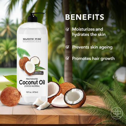 MAJESTIC PURE Fractionated Coconut Oil | Relaxing Massage Oil for Massage Therapy | Liquid Coconut Oil for Diluting Essential Oils | Coconut Oil for Skin, Lip, Body, Hair Oil, Moisturizer | 16 fl oz