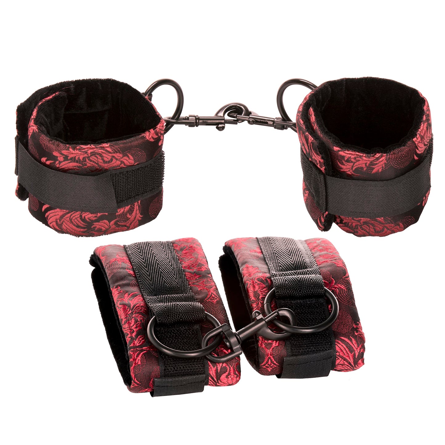 CalExotics Scandal Universal Cuff Set – Luxury Bondage Handcuffs – BDSM Toys for Couples - Red