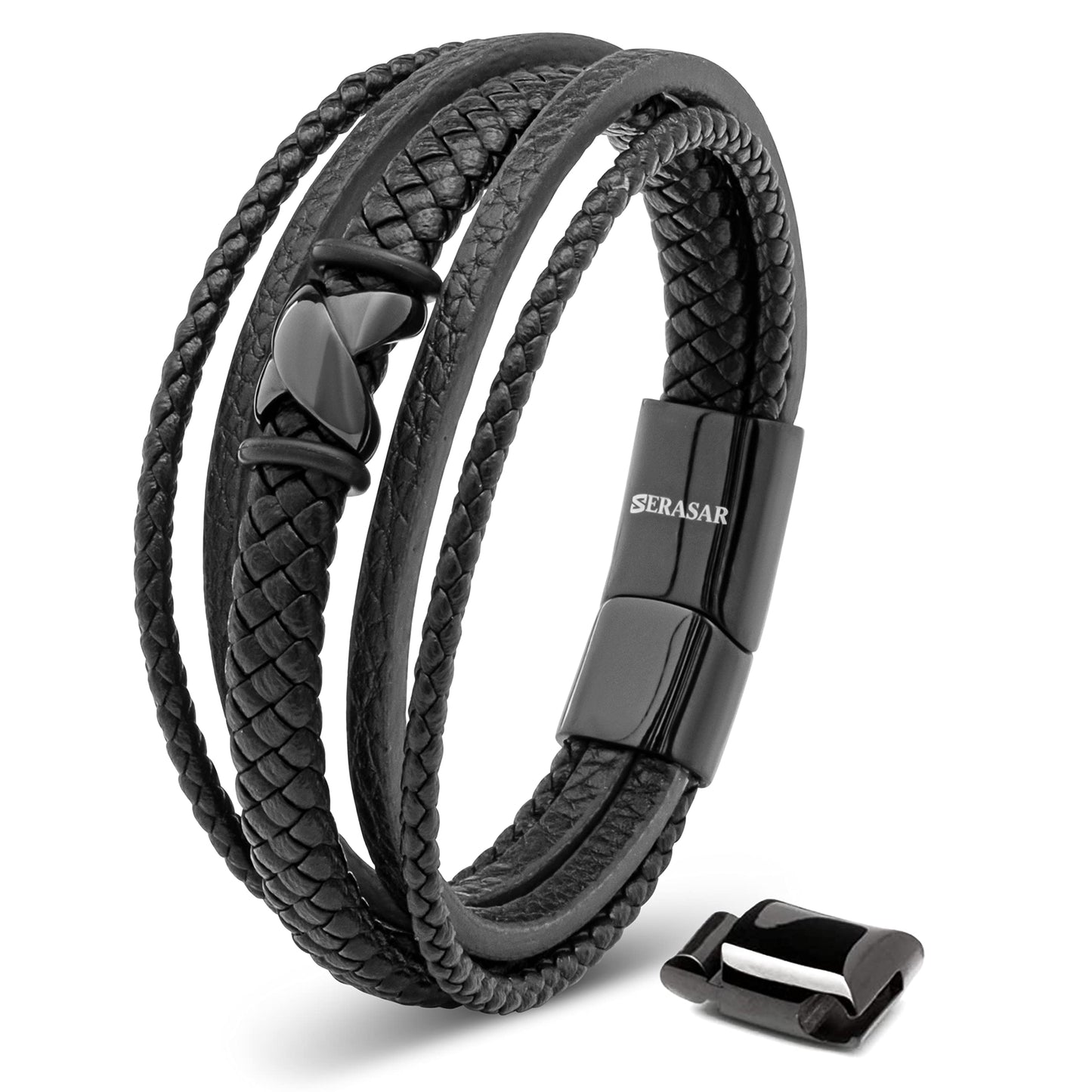 SERASAR Premium Leather Bracelet Men | Stainless Steel Magnetic Clasp | Three Colors | Jewelry Box Included