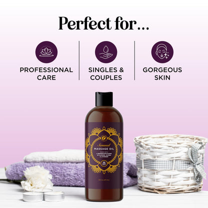 Aromatherapy Sensual Massage Oil for Couples - Relaxing Full Body Massage Oil for Date Night with Sweet Almond Oil - Vegan Lavender Massage Oil for Massage Therapy Smooth Gliding Formula 8 Fl Oz
