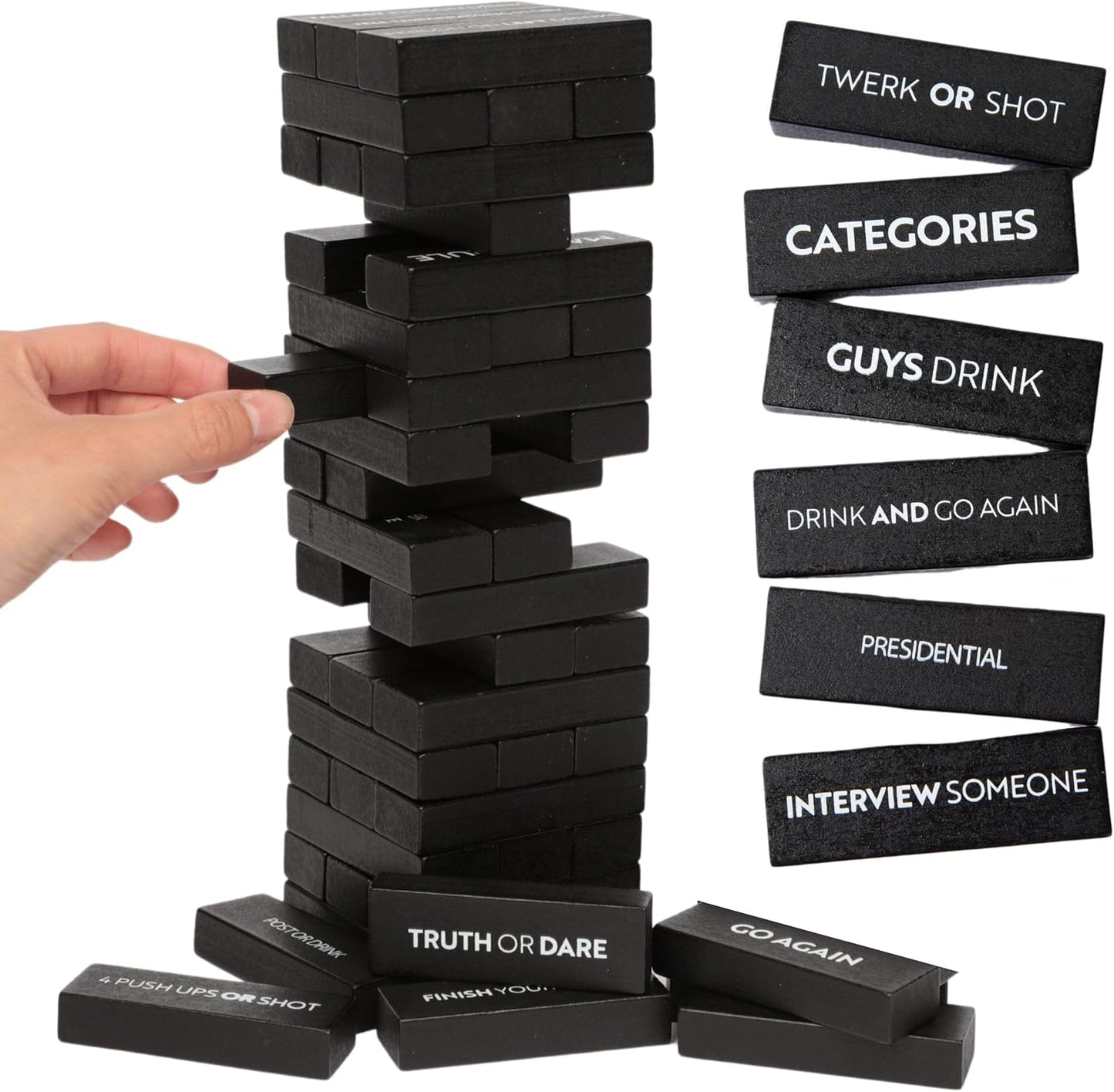 Adult Drinking Game - 54 Blocks with Hilarious Commands and Games on 40 of Them | Perfect Pregame Entertaining Party Starter Game | Novelty Funny Gift (Black)