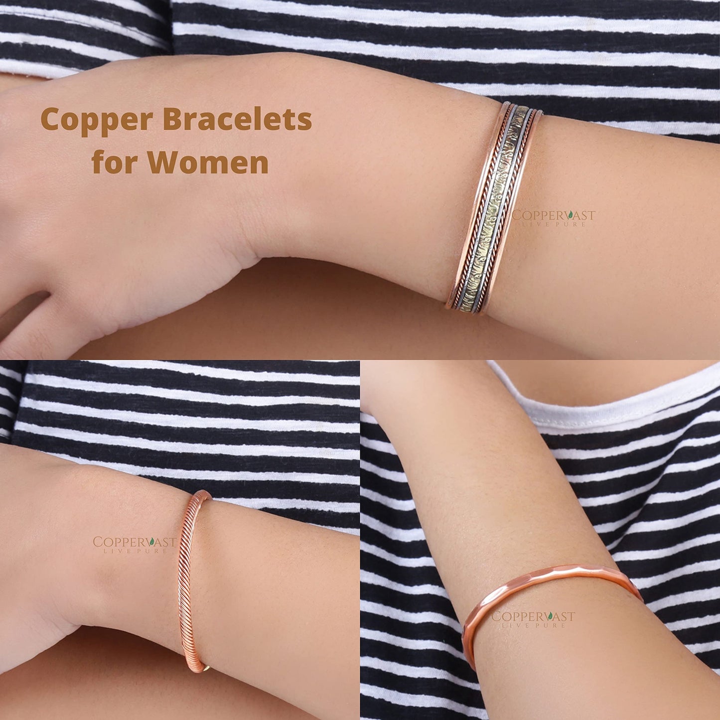 Copper Bracelets- for Men and Women| Set of 3 with Gift Bag |Handmade 100% Copper