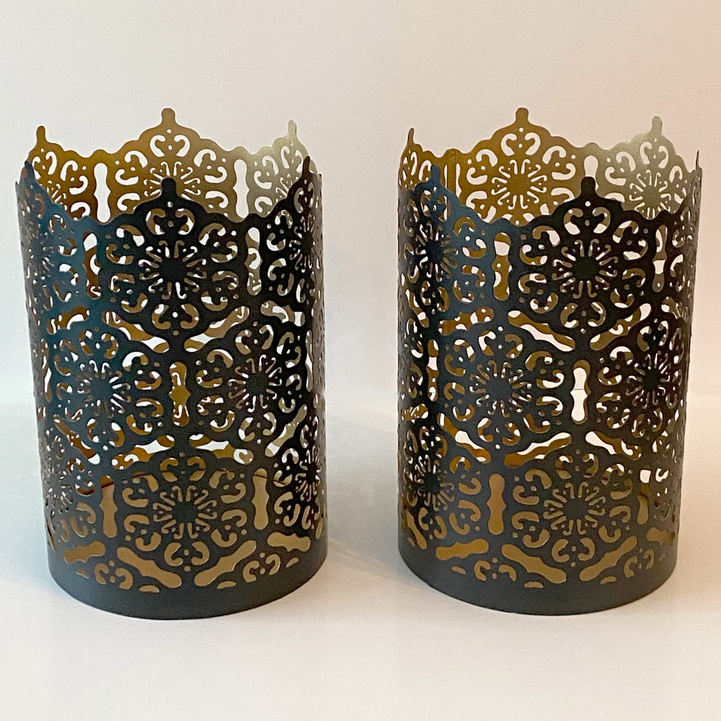 Hosley 4.5" High Black (Gold Inside) Metal Jar Holder Candle Sleeve. Candle Holder, Votive, Tea Light Lanterns Use with Tealights. Ideal Gift for Weddings, Parties, Spa and Aromatherapy O6