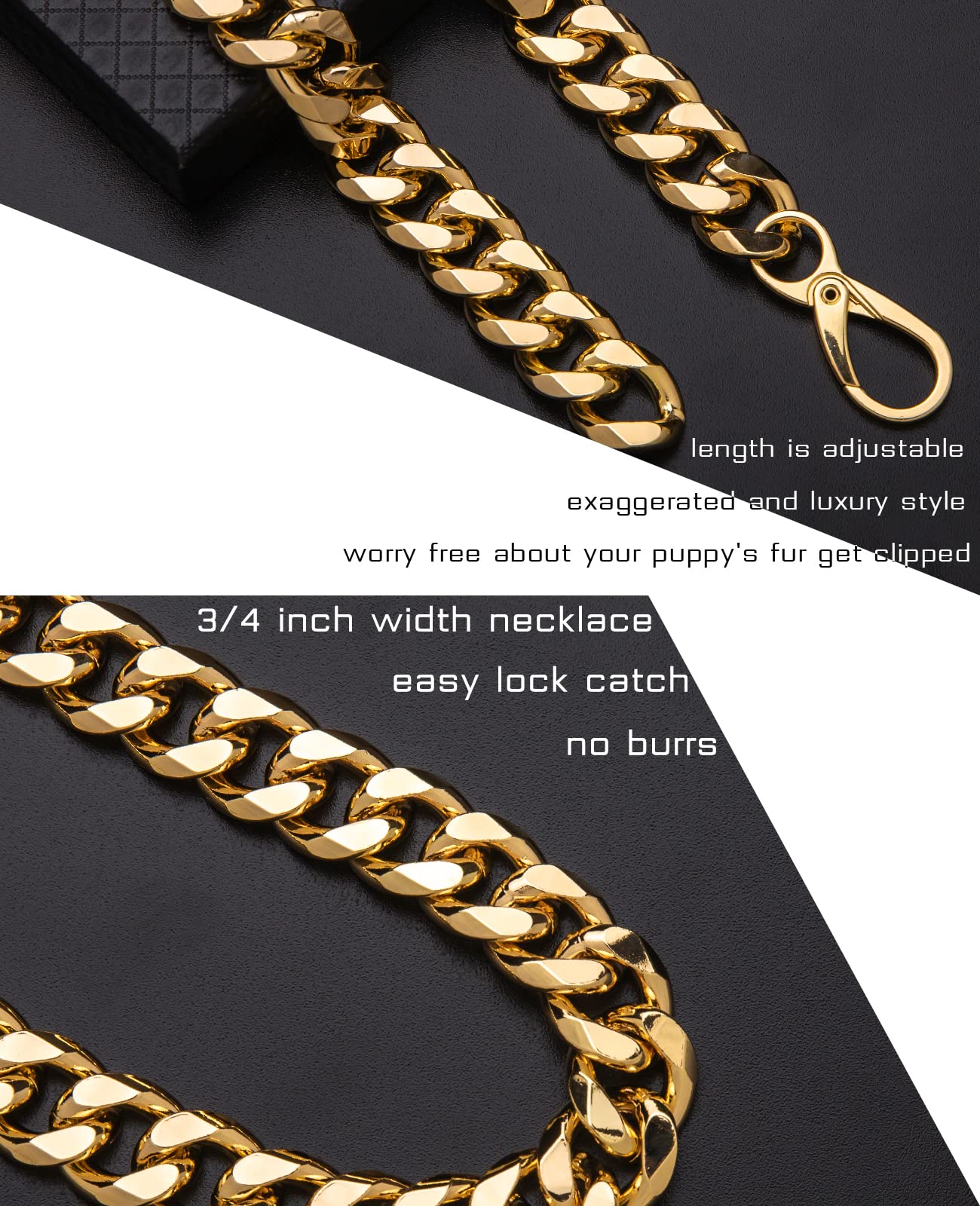 Cuban Link Dog Collar - 3/4 in Wide Metal Chain Dog Collar Venom Black, The Newest Design Stunning Pet Accessory, Cute Luxury Jewelry Costume 20 inches