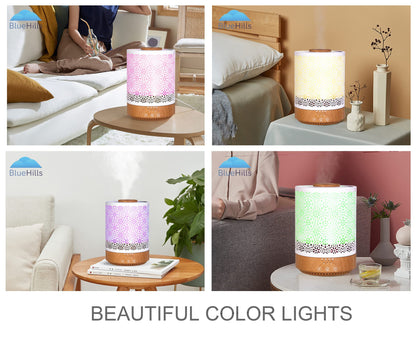 BlueHills Premium 2000 ML XL Essential Oil Diffuser Aromatherapy Humidifier for Large Room Home 40 Hour Run Huge Coverage Area 2 Liter Extra Large Capacity Diffuser Dark Wood Grain (E003)