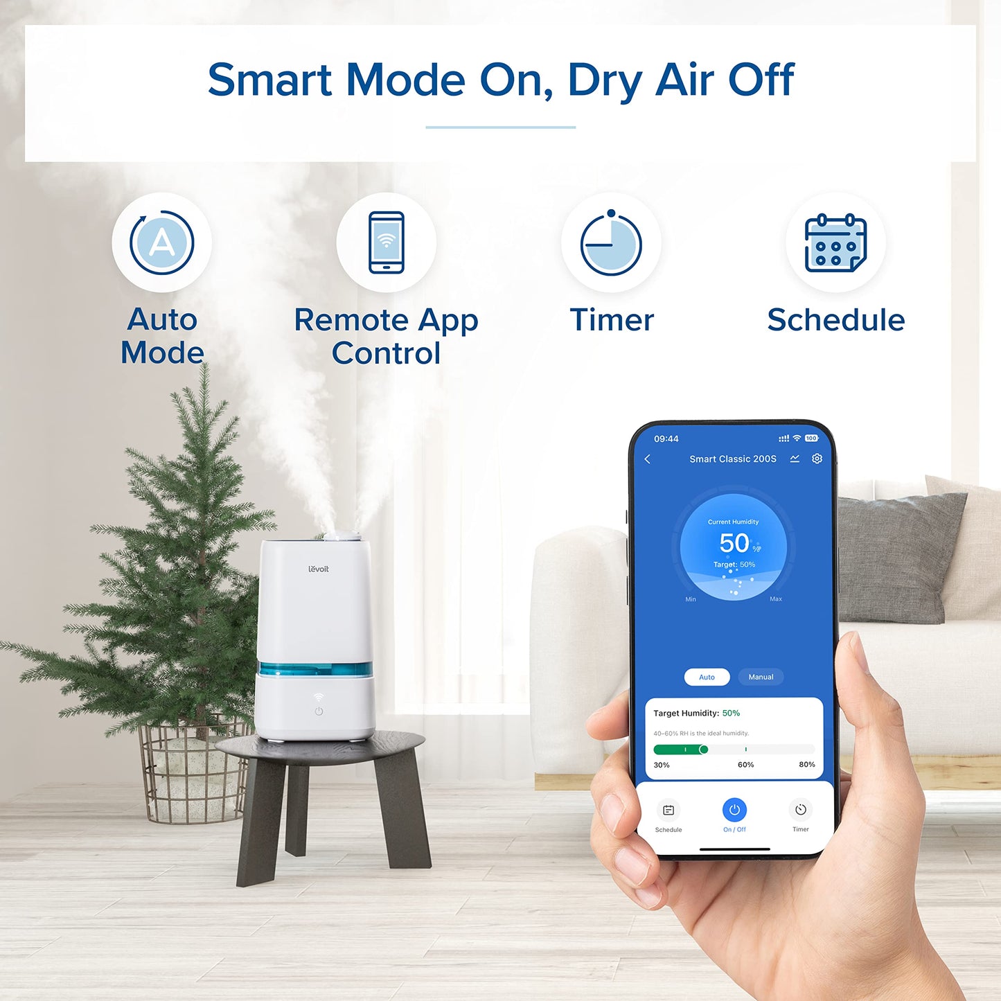 LEVOIT Humidifiers for Bedroom, Quiet (3L Water Tank) Cool Mist Top Fill Essential Oil Diffuser with 25Watt for Home Large Room, 360° Nozzle, Rapid Ultrasonic Humidification for Baby Nursery and Plant