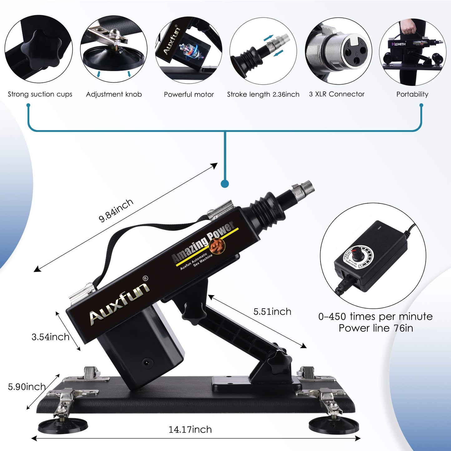 AUXFUN Sex Machine Guns, Automatic Machine Adult Sex Toys Adjustable 3 XLR Connector Love Machine with 8 Attachments for Men Women and Couples