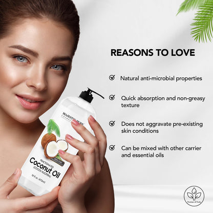 MAJESTIC PURE Fractionated Coconut Oil | Relaxing Massage Oil for Massage Therapy | Liquid Coconut Oil for Diluting Essential Oils | Coconut Oil for Skin, Lip, Body, Hair Oil, Moisturizer | 16 fl oz