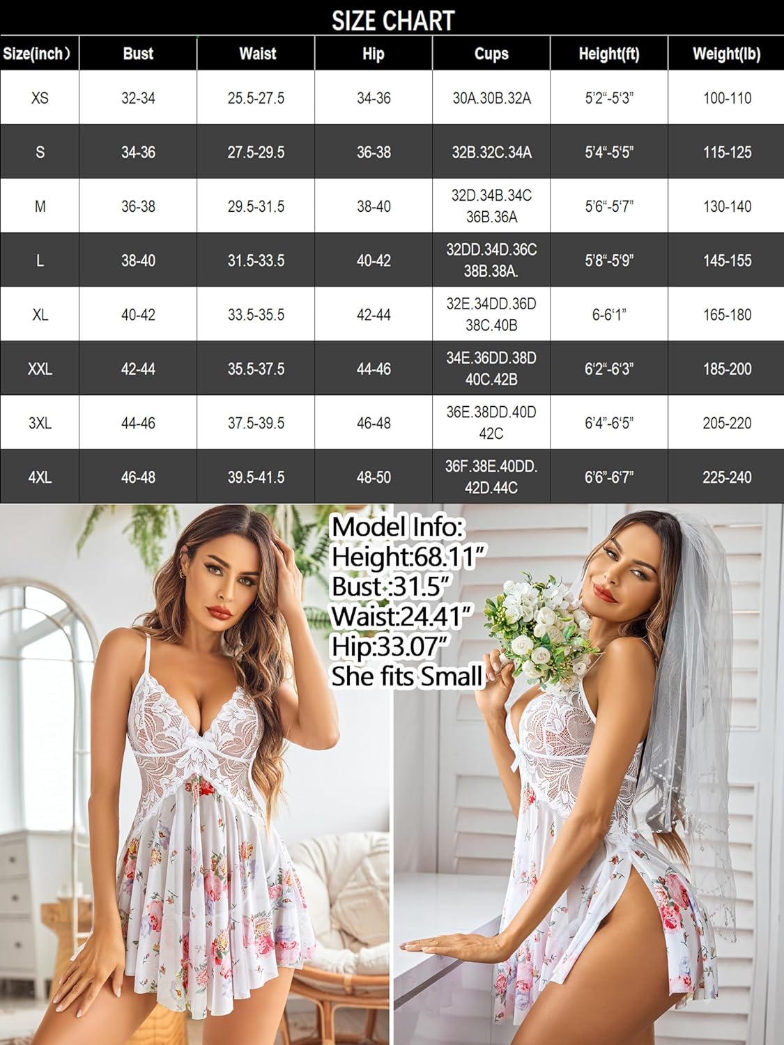 Avidlove Women Lace Lingerie Babydoll Sexy Chemise Exotic Nightgowns Bridal Nightdress