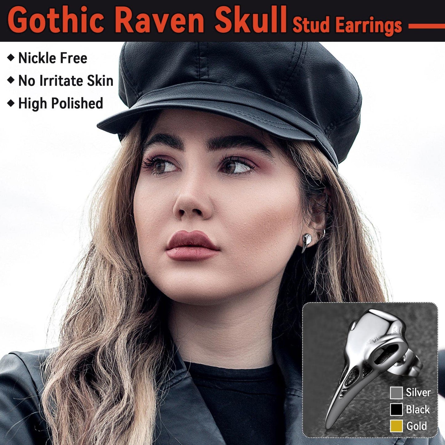 FaithHeart Raven Stud Earrings for Women Men, Stainless Steel Punk Gothic Norse Viking Crow Ear Studs with Delicate Gift Packaging