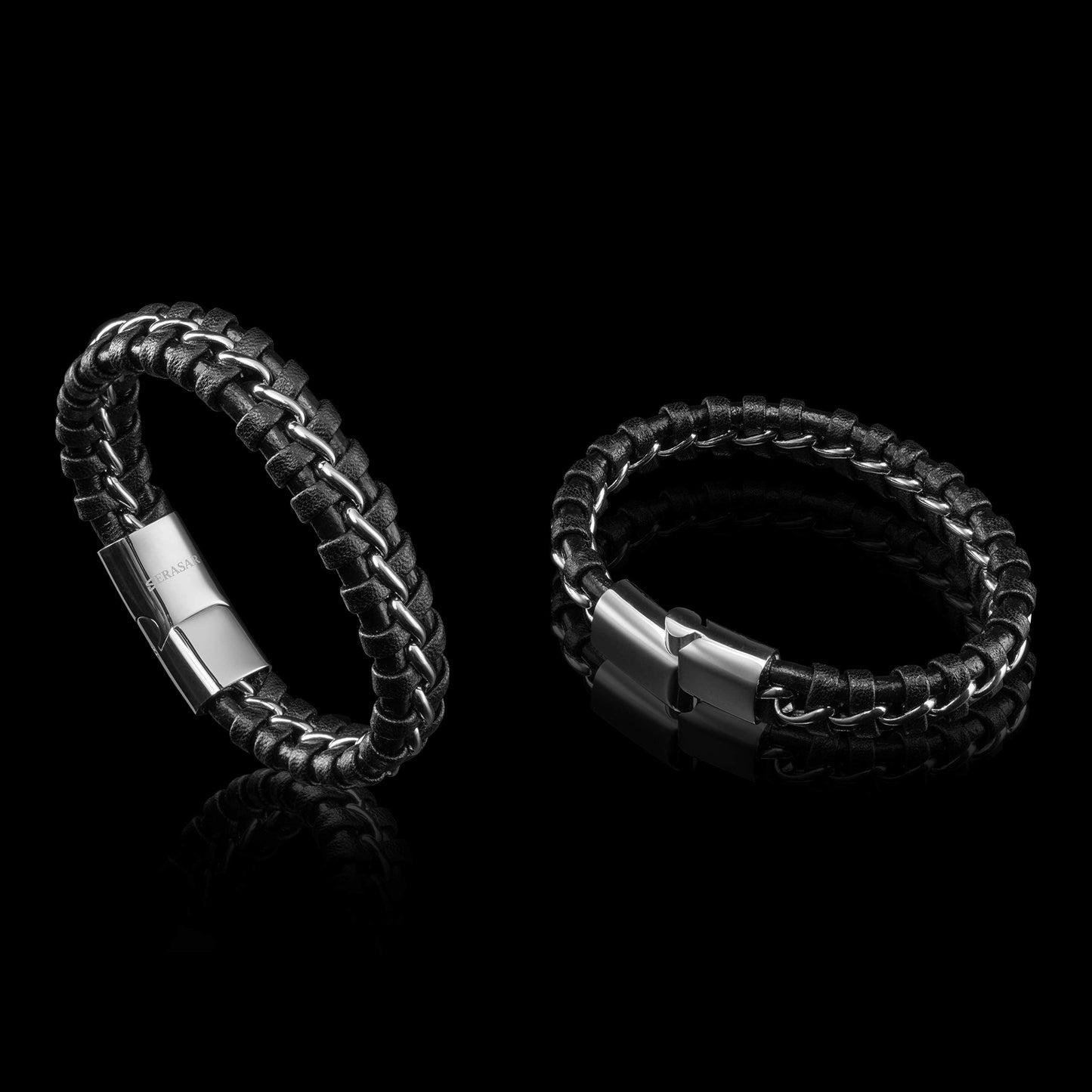 SERASAR Premium Leather Bracelet Men | Stainless Steel Magnetic Clasp | Three Colors | Jewelry Box Included