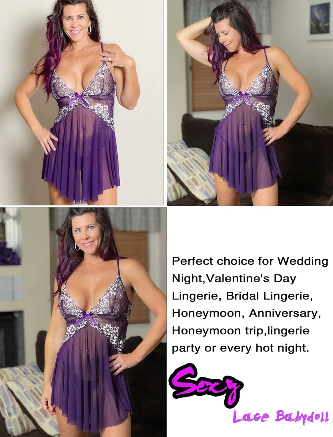 Avidlove Women Lace Lingerie Babydoll Sexy Chemise Exotic Nightgowns Bridal Nightdress