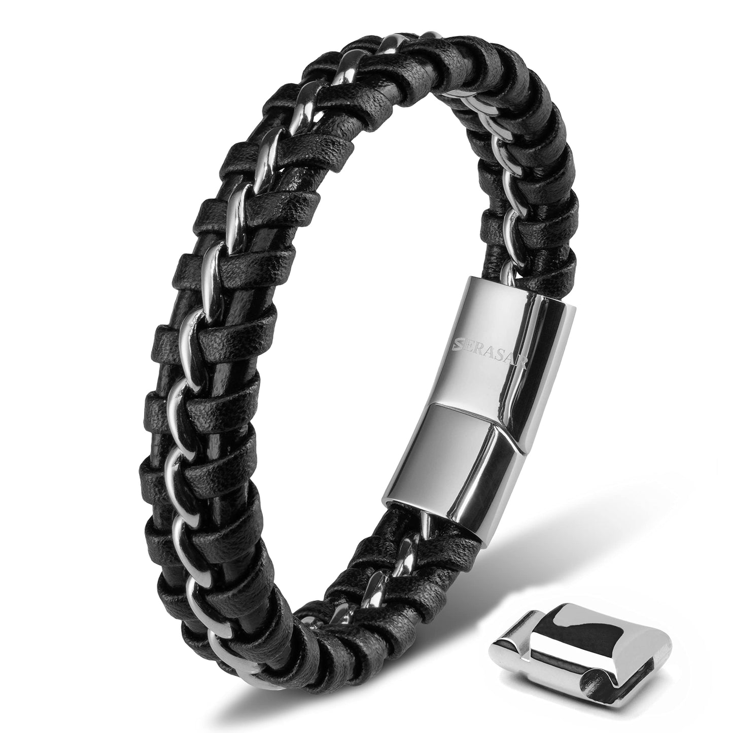 SERASAR Premium Leather Bracelet Men | Stainless Steel Magnetic Clasp | Three Colors | Jewelry Box Included