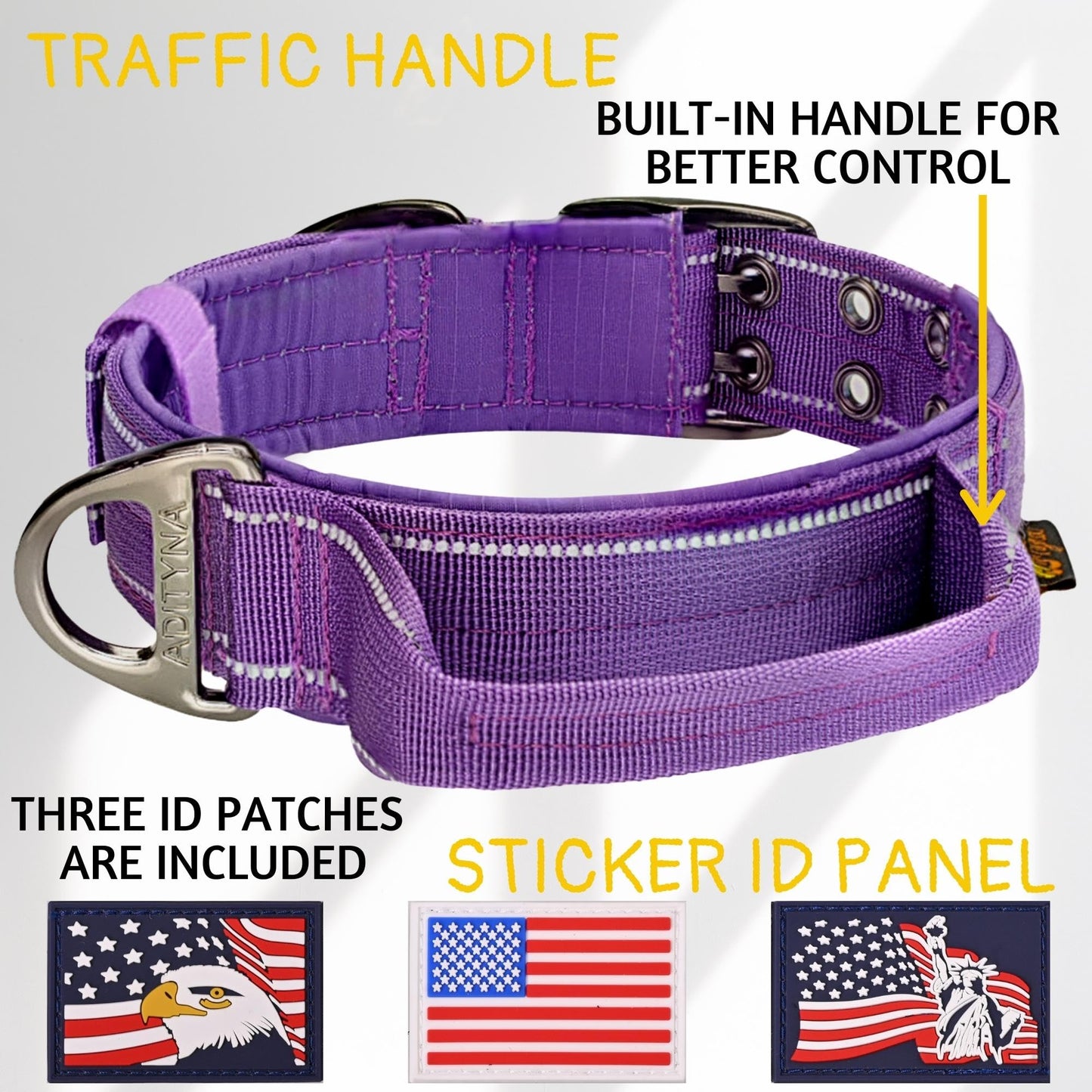 ADITYNA - Heavy Duty Dog Collar with Handle - Thick Dog Collar for Large Dogs - Wide, Reflective, Tactical, Soft Neoprene Padded - Perfect Dog Collar for Training and Walking