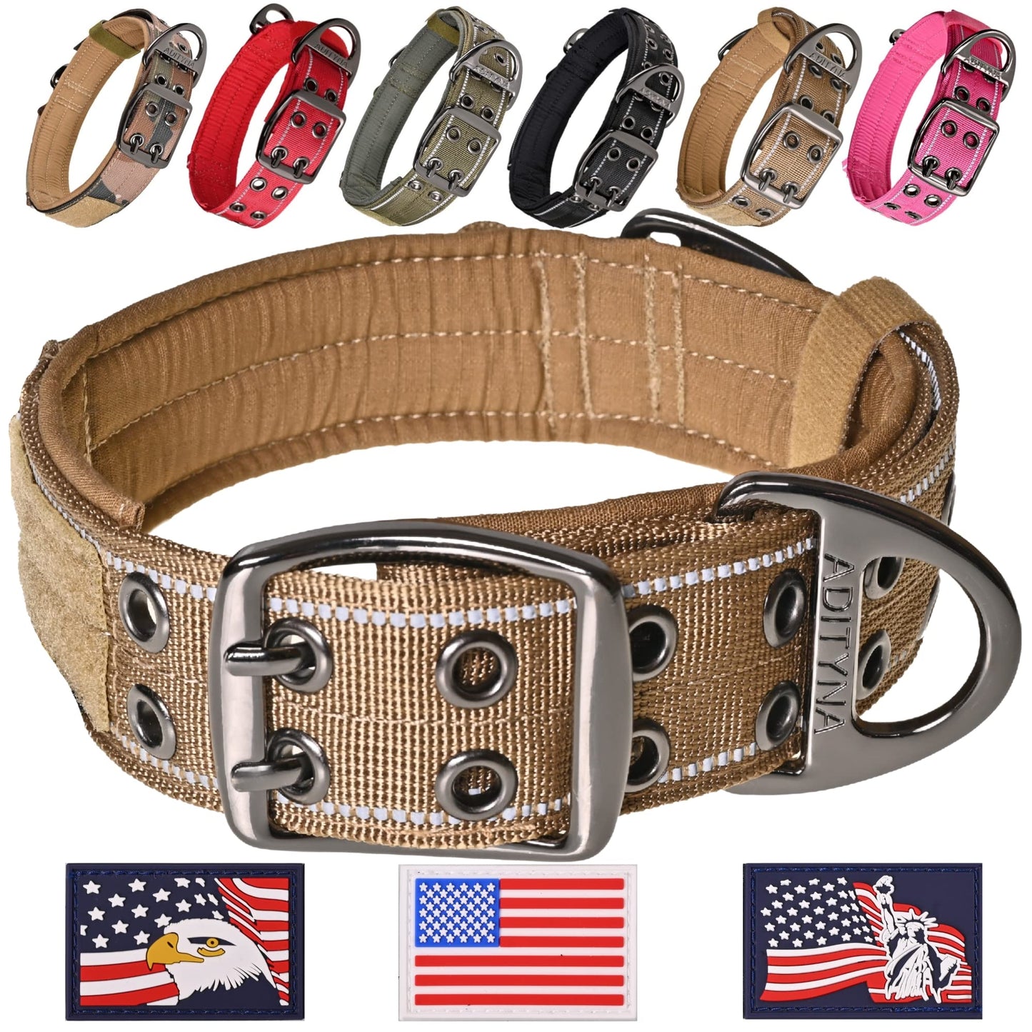 ADITYNA - Heavy Duty Dog Collar with Handle - Thick Dog Collar for Large Dogs - Wide, Reflective, Tactical, Soft Neoprene Padded - Perfect Dog Collar for Training and Walking