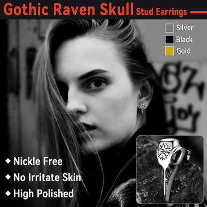 FaithHeart Raven Stud Earrings for Women Men, Stainless Steel Punk Gothic Norse Viking Crow Ear Studs with Delicate Gift Packaging