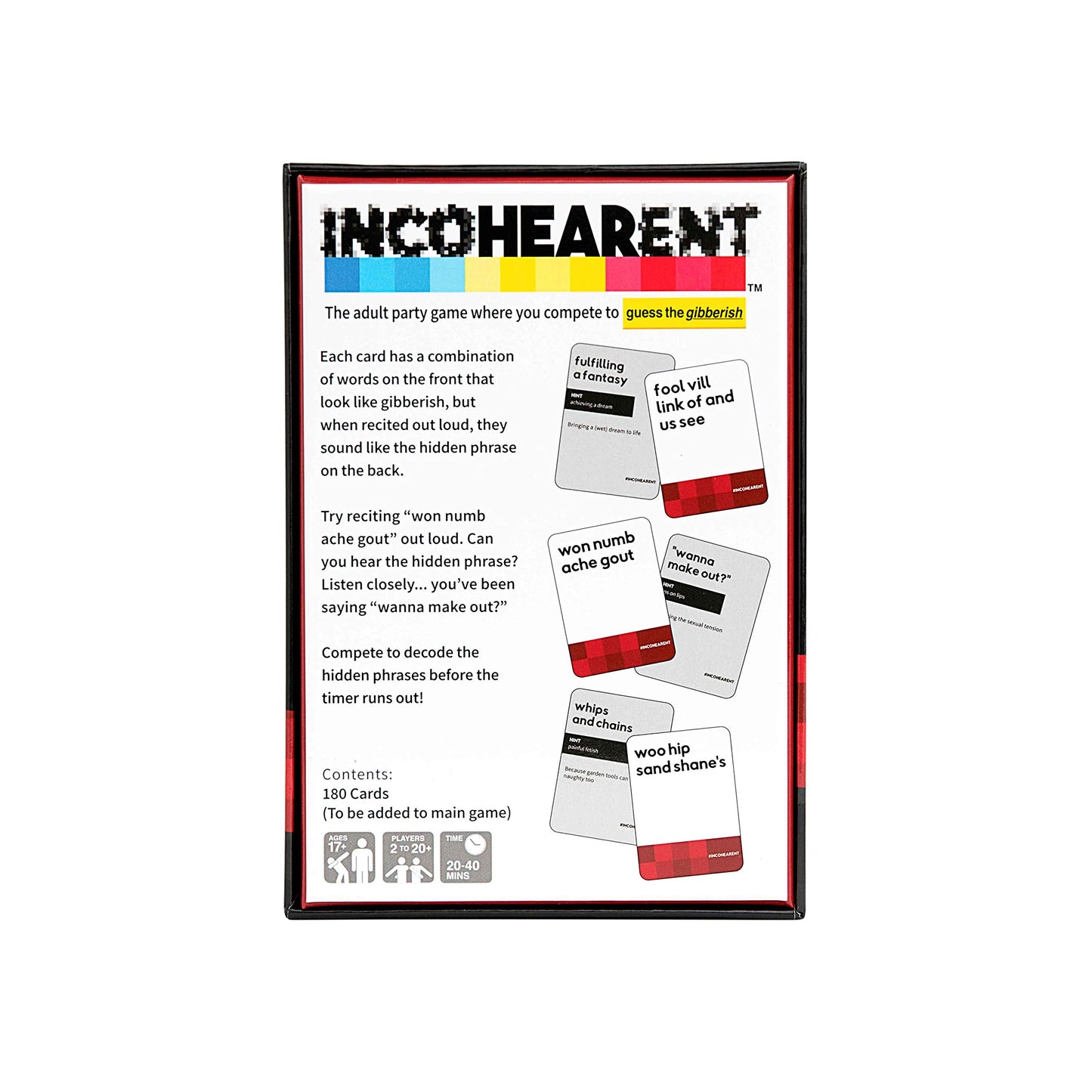 Incohearent, The Guess the Gibberish Party Game by Relatable, A Funny Card Game for Adults, Great for Bachelorette Party Games or Game Night Games, Includes 400 Cards, Instructions, and 1 Sand Timer