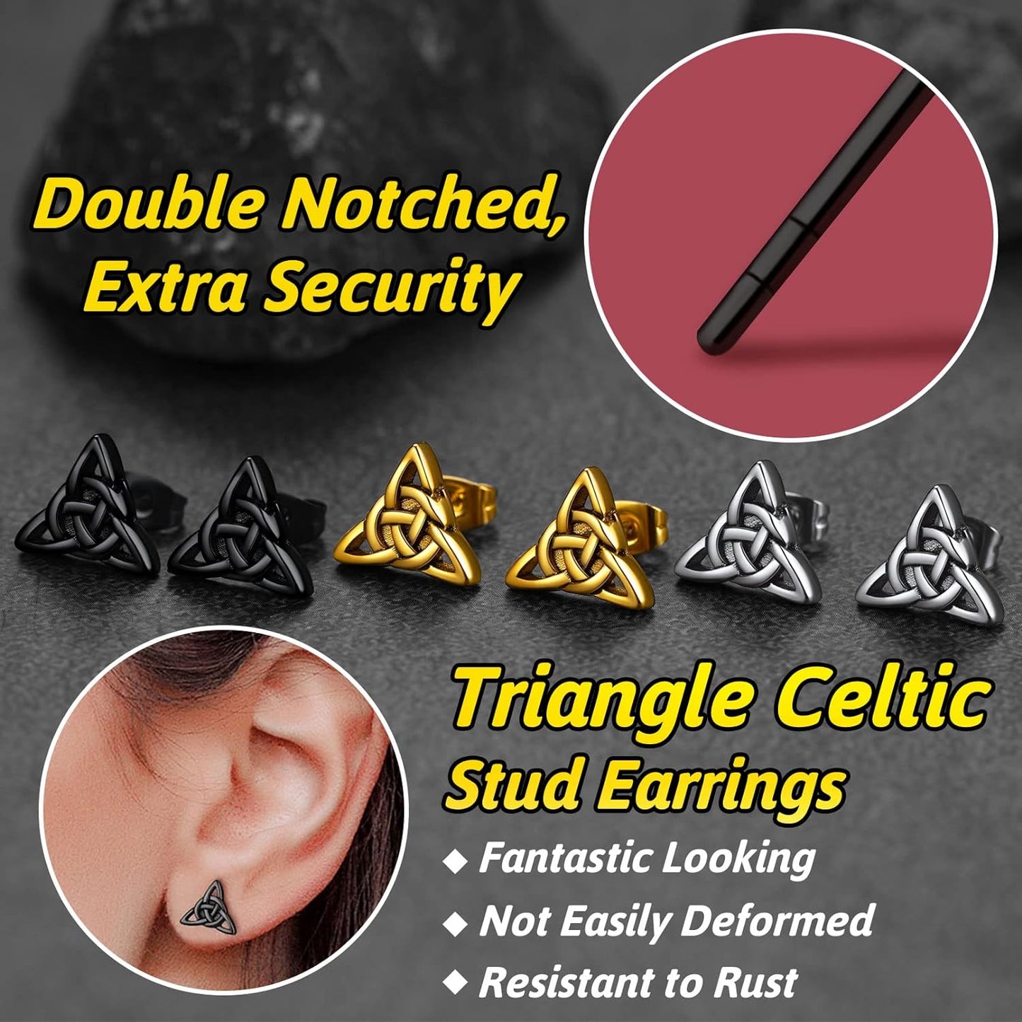 FaithHeart Vintage Trinity Celtic Knot Stud Earrings for Women Men, Stainless Steel/18K Gold Plated Round Dainty Ear Jewelry