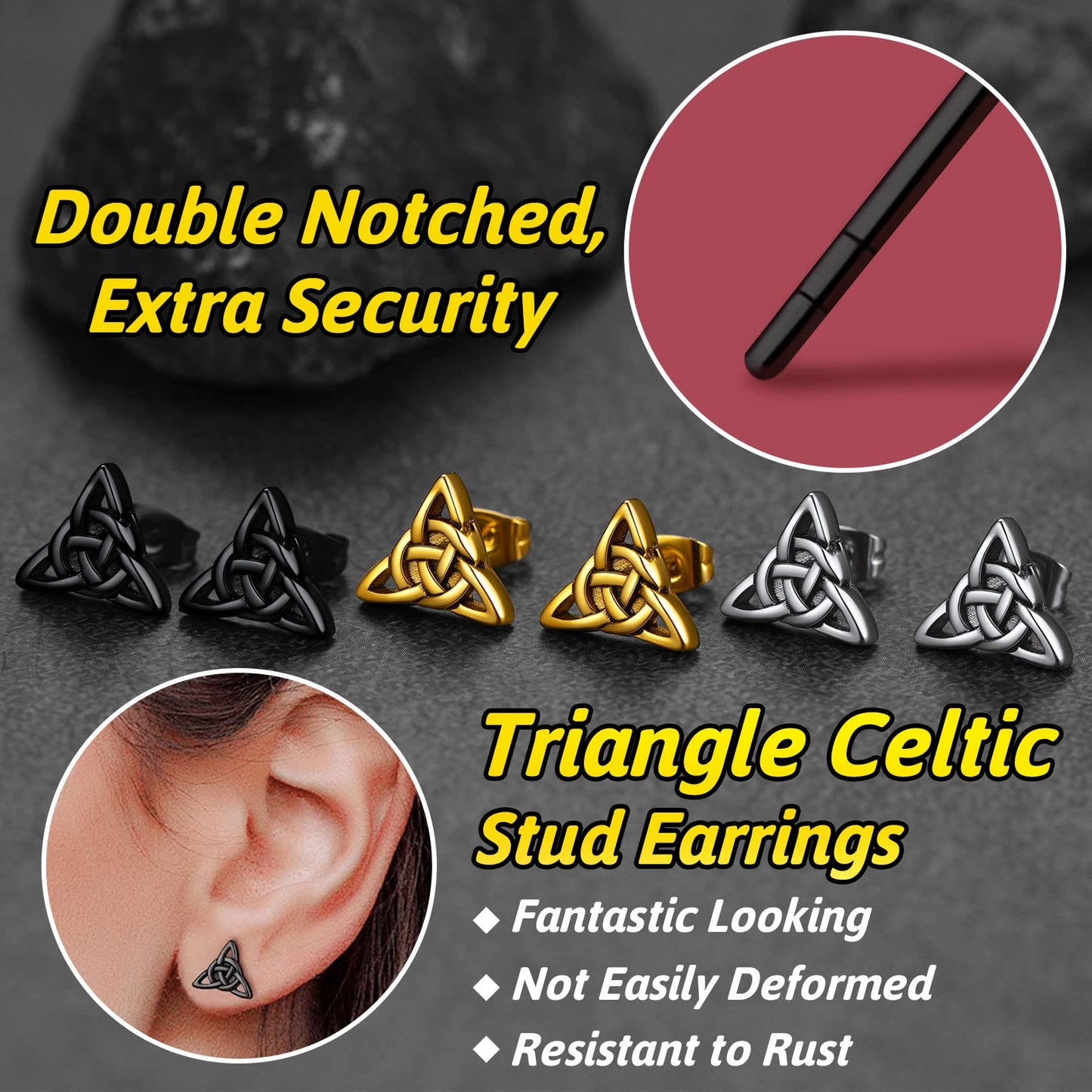 FaithHeart Vintage Trinity Celtic Knot Stud Earrings for Women Men, Stainless Steel/18K Gold Plated Round Dainty Ear Jewelry