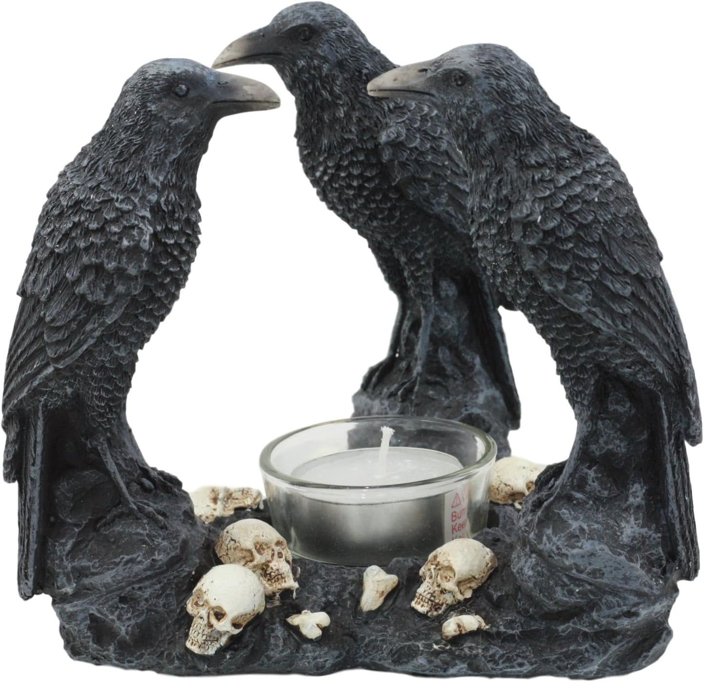 Ebros Macabre Nevermore Skull Graveyard with Three Ravens Oil Warmer Statue Wax Tart Burner Aroma Scent Diffuser Resin Three Eyed Raven Gothic Themed Tea Light Candle Holder Decorative Figurine