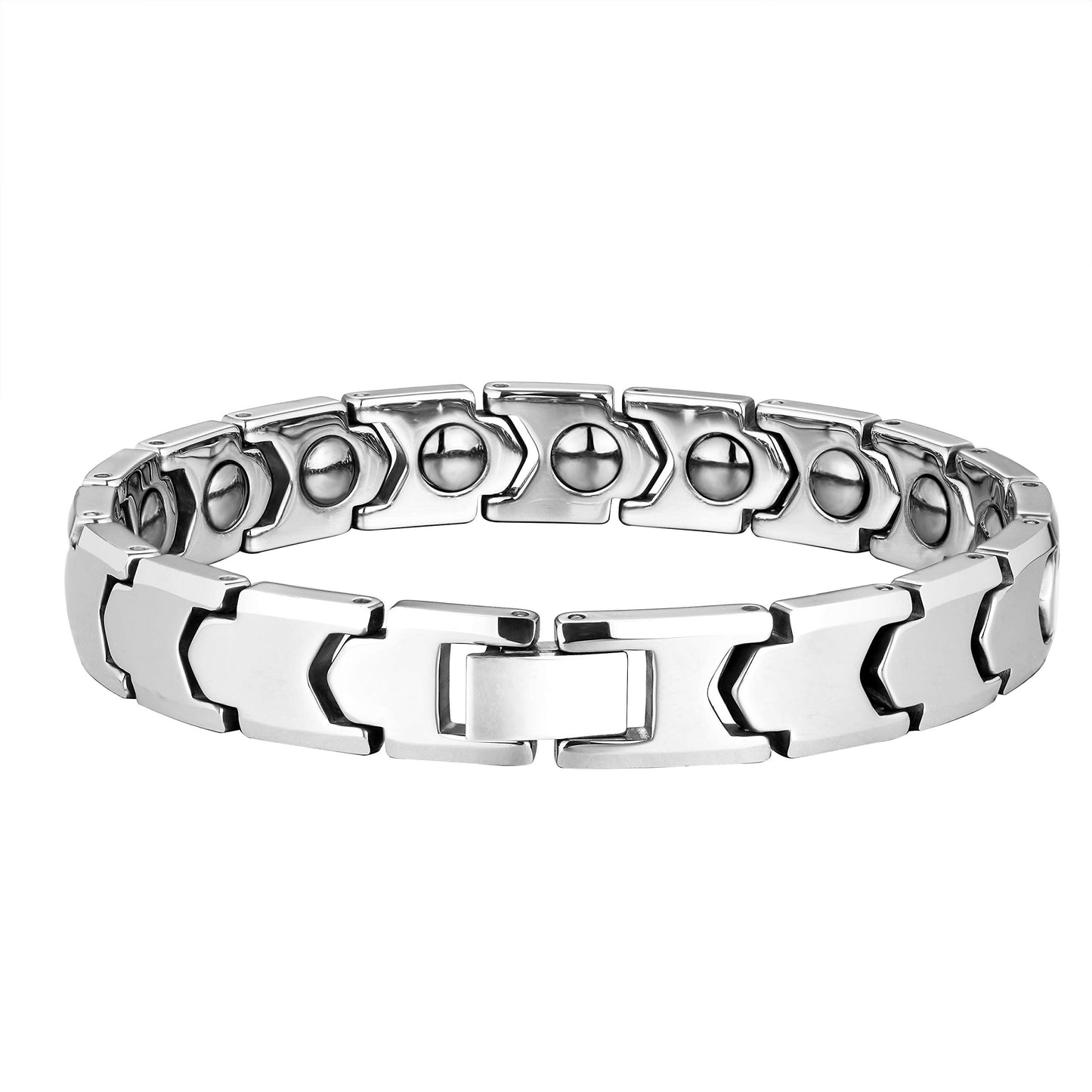 URBAN JEWELRY Stunning Solid Tungsten Link Bracelet for Men Polished Link, Puzzle, Ceramic Style (Silver, Black, 18K Gold Plated Option)