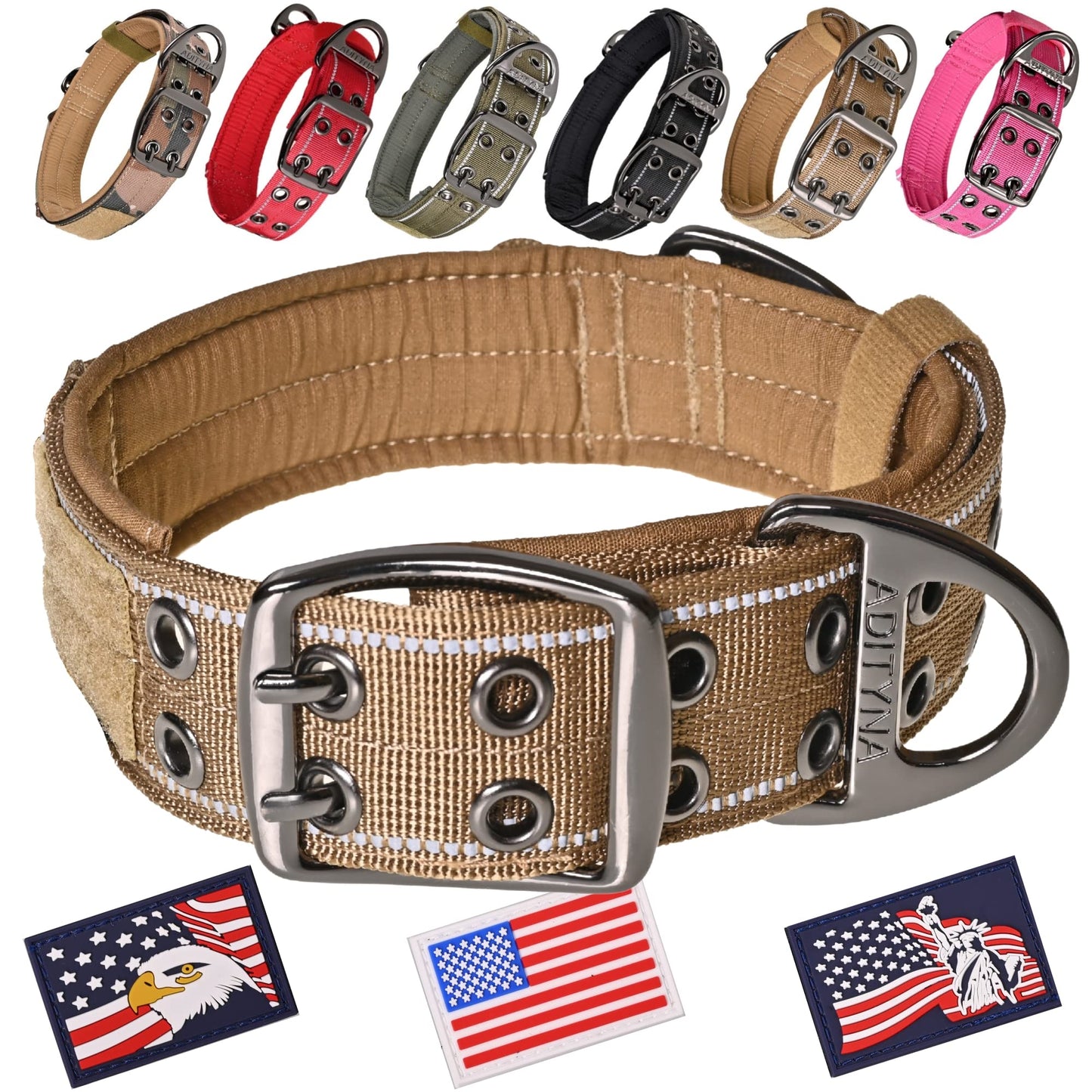 ADITYNA - Heavy Duty Dog Collar with Handle - Thick Dog Collar for Large Dogs - Wide, Reflective, Tactical, Soft Neoprene Padded - Perfect Dog Collar for Training and Walking