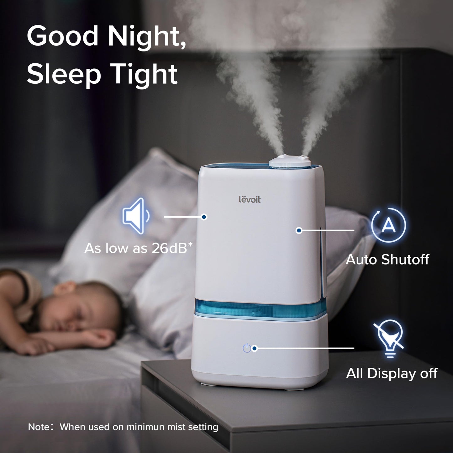 LEVOIT Humidifiers for Bedroom, Quiet (3L Water Tank) Cool Mist Top Fill Essential Oil Diffuser with 25Watt for Home Large Room, 360° Nozzle, Rapid Ultrasonic Humidification for Baby Nursery and Plant
