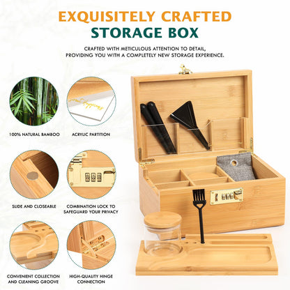 OZCHIN Large Bamboo Box With Combination Lock, 2024 Newest Decorative Home Locking Box Set, Lockable Wooden Storage with Glass Jar Great Gifts for Father's Day(Pink)