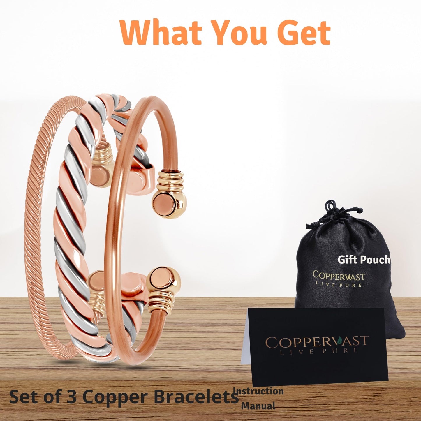 Copper Bracelets- for Men and Women| Set of 3 with Gift Bag |Handmade 100% Copper