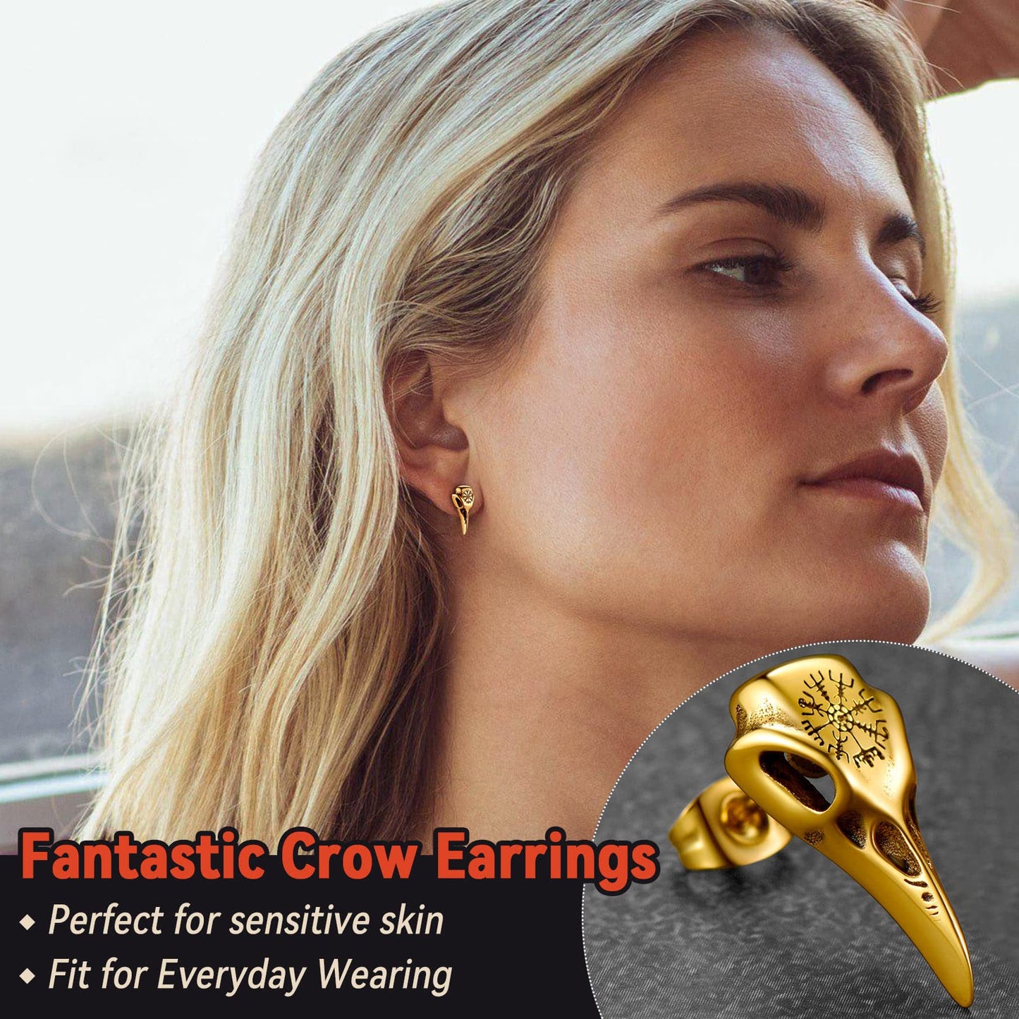 FaithHeart Raven Stud Earrings for Women Men, Stainless Steel Punk Gothic Norse Viking Crow Ear Studs with Delicate Gift Packaging